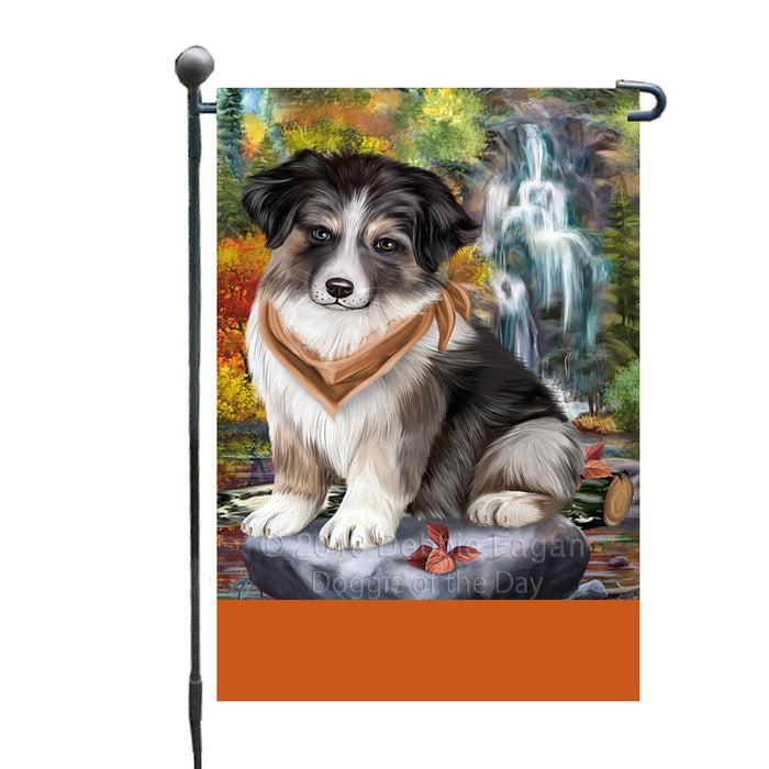 Personalized Scenic Waterfall Australian Shepherd Dog Custom Garden Flags GFLG-DOTD-A60901