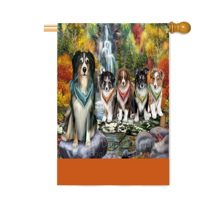 Personalized Scenic Waterfall Australian Shepherd Dogs Custom House Flag FLG-DOTD-A60953