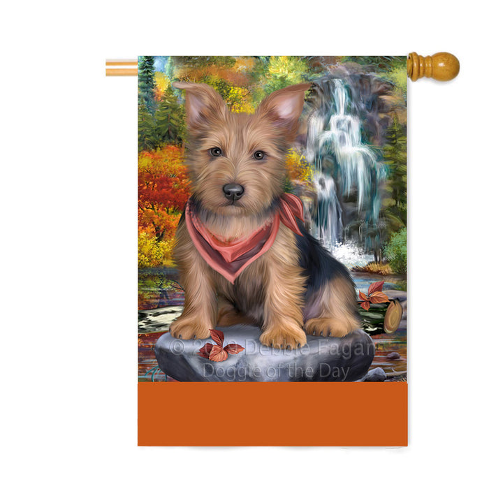 Personalized Scenic Waterfall Australian Terrier Dog Custom House Flag FLG-DOTD-A60960