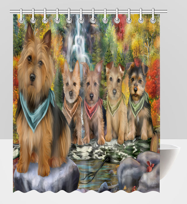 Scenic Waterfall Australian Terrier Dogs Shower Curtain