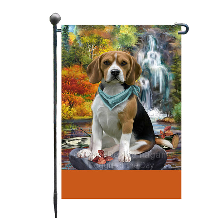 Personalized Scenic Waterfall Beagle Dog Custom Garden Flags GFLG-DOTD-A60912