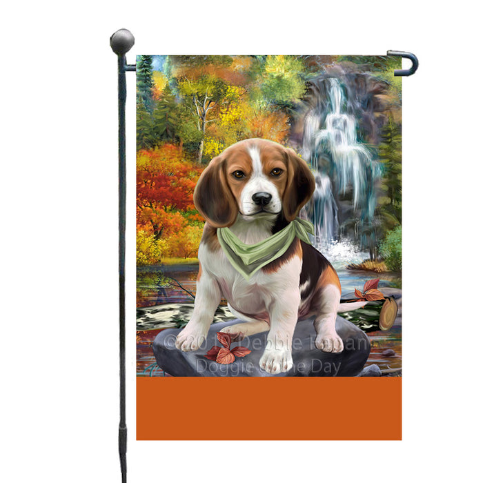 Personalized Scenic Waterfall Beagle Dog Custom Garden Flags GFLG-DOTD-A60913
