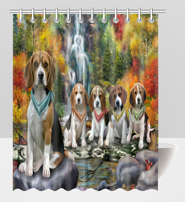Scenic Waterfall Beagle Dogs Shower Curtain