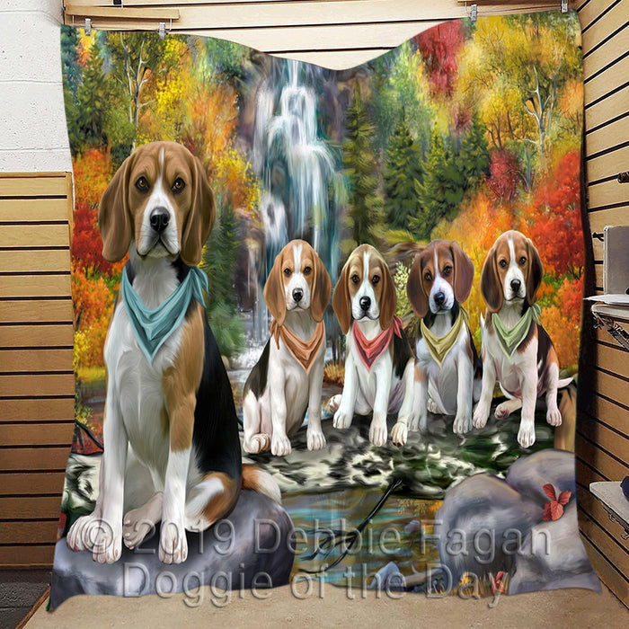 Scenic Waterfall Beagle Dogs Quilt