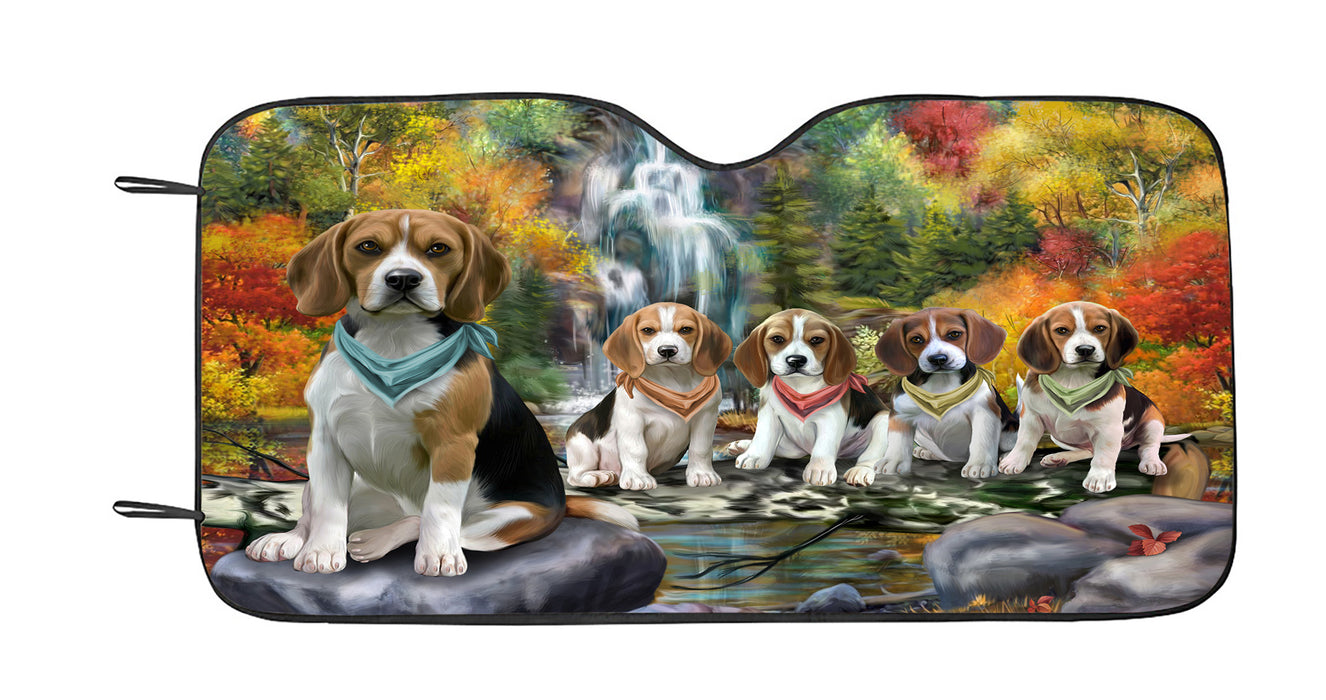 Scenic Waterfall Beagle Dogs Car Sun Shade