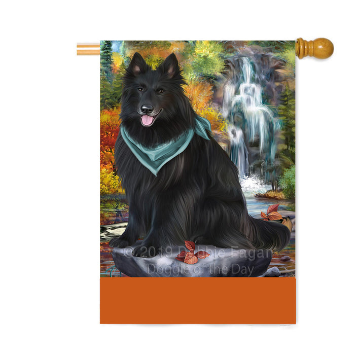 Personalized Scenic Waterfall Belgian Shepherd Dog Custom House Flag FLG-DOTD-A60972