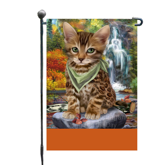 Personalized Scenic Waterfall Bengal Cat Custom Garden Flags GFLG-DOTD-A60918