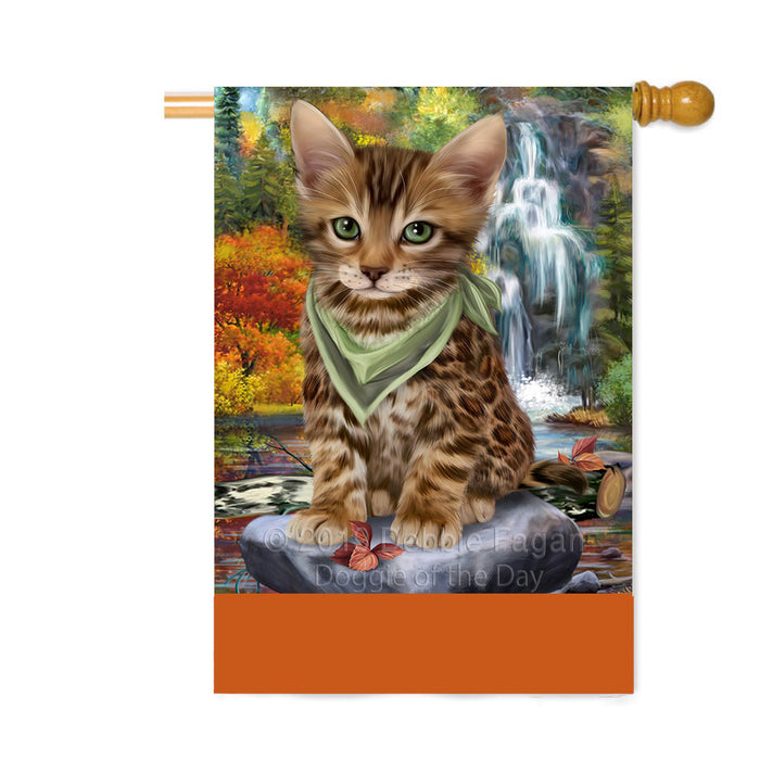 Personalized Scenic Waterfall Bengal Cat Custom House Flag FLG-DOTD-A60974