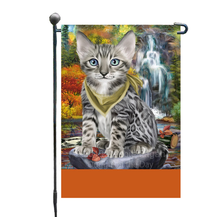 Personalized Scenic Waterfall Bengal Cat Custom Garden Flags GFLG-DOTD-A60919