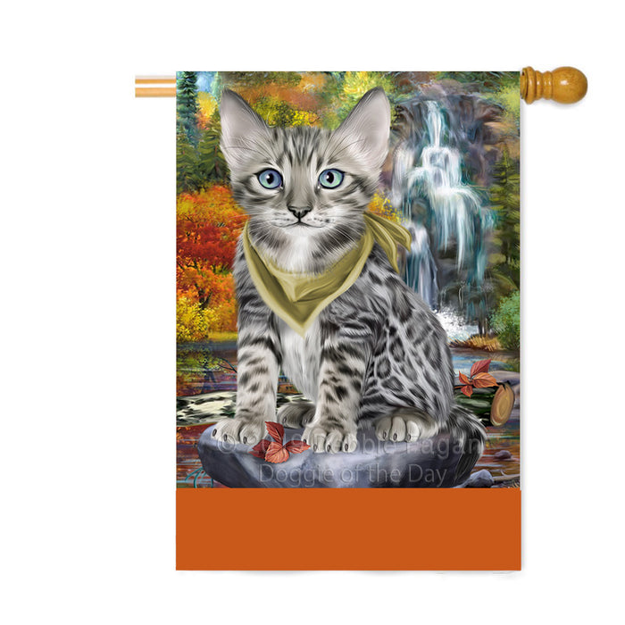 Personalized Scenic Waterfall Bengal Cat Custom House Flag FLG-DOTD-A60975