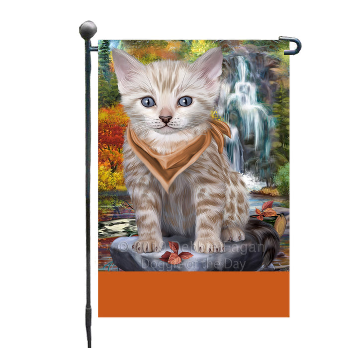 Personalized Scenic Waterfall Bengal Cat Custom Garden Flags GFLG-DOTD-A60920