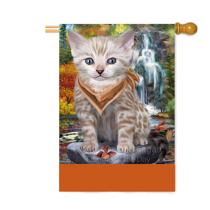 Personalized Scenic Waterfall Bengal Cat Custom House Flag FLG-DOTD-A60976