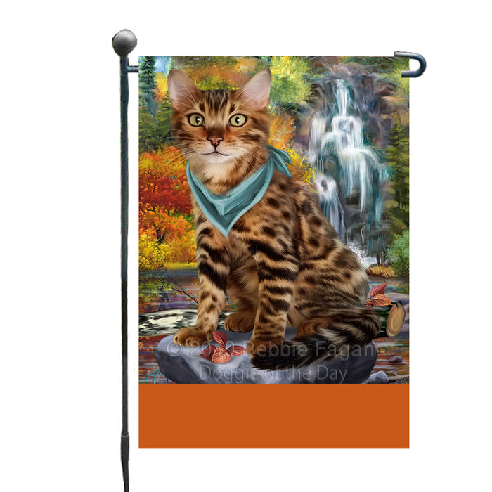 Personalized Scenic Waterfall Bengal Cat Custom Garden Flags GFLG-DOTD-A60921