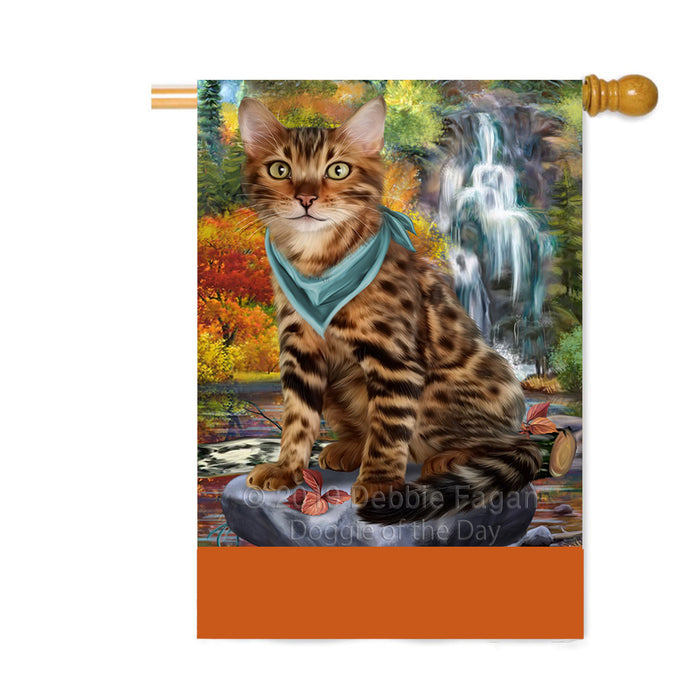 Personalized Scenic Waterfall Bengal Cat Custom House Flag FLG-DOTD-A60977