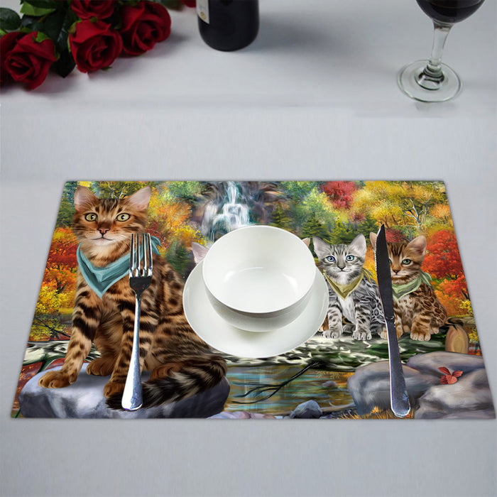 Scenic Waterfall Bengal Cats Placemat