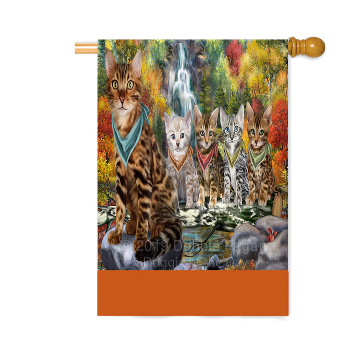 Personalized Scenic Waterfall Bengal Cats Custom House Flag FLG-DOTD-A60973