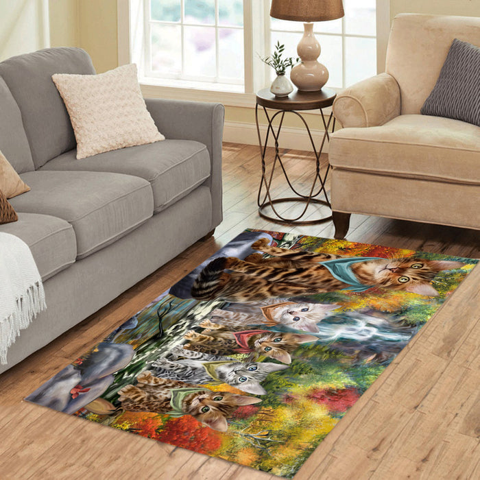Scenic Waterfall Bengal Cats Area Rug