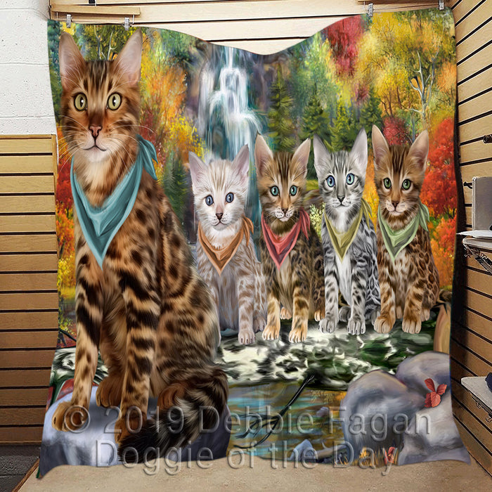 Scenic Waterfall Bengal Cats Quilt