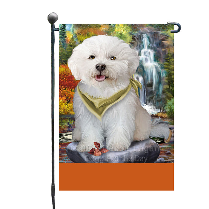 Personalized Scenic Waterfall Bichon Frise Dog Custom Garden Flags GFLG-DOTD-A60926
