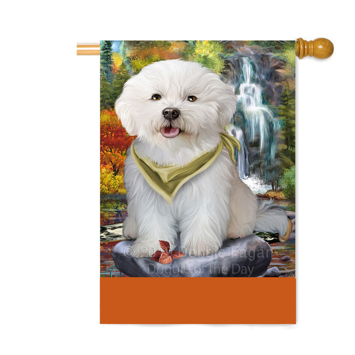 Personalized Scenic Waterfall Bichon Frise Dog Custom House Flag FLG-DOTD-A60982