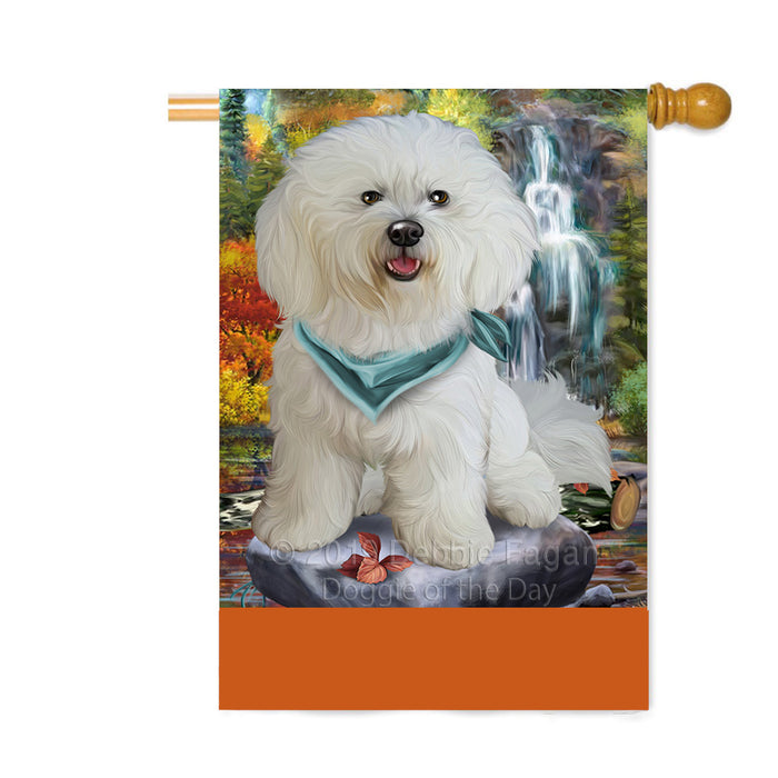 Personalized Scenic Waterfall Bichon Frise Dog Custom House Flag FLG-DOTD-A60983