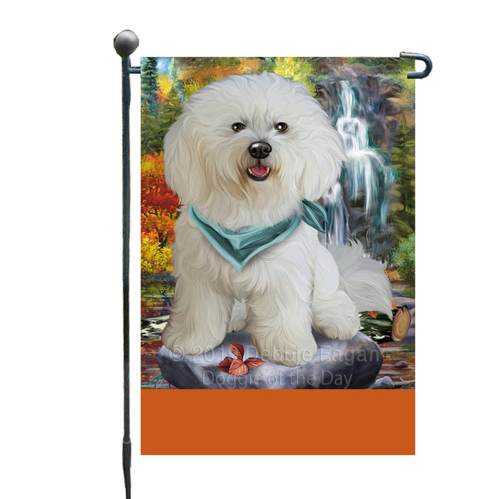Personalized Scenic Waterfall Bichon Frise Dog Custom Garden Flags GFLG-DOTD-A60927