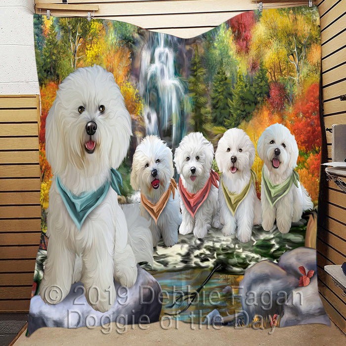 Scenic Waterfall Bichon Dogs Quilt