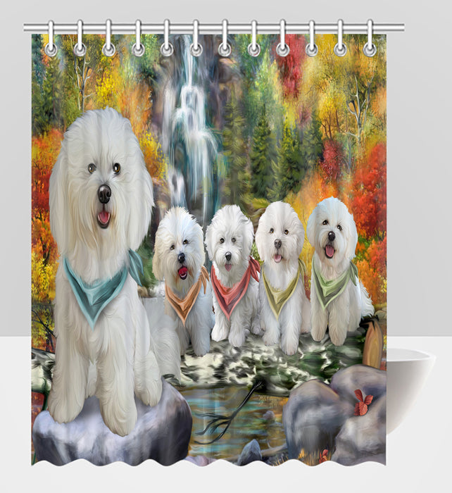 Scenic Waterfall Bichon Dogs Shower Curtain