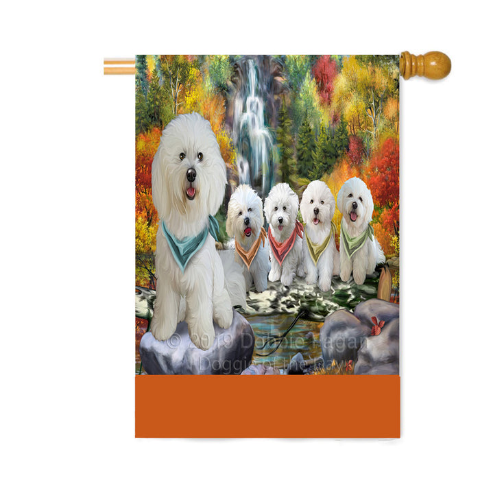 Personalized Scenic Waterfall Bichon Frise Dogs Custom House Flag FLG-DOTD-A60981