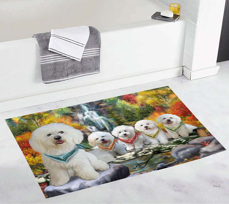 Scenic Waterfall Bichon Dogs Bath Mat