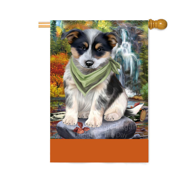 Personalized Scenic Waterfall Blue Heeler Dog Custom House Flag FLG-DOTD-A60991