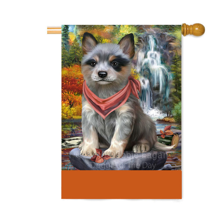 Personalized Scenic Waterfall Blue Heeler Dog Custom House Flag FLG-DOTD-A60992