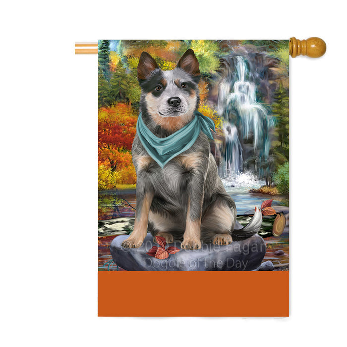 Personalized Scenic Waterfall Blue Heeler Dog Custom House Flag FLG-DOTD-A60993