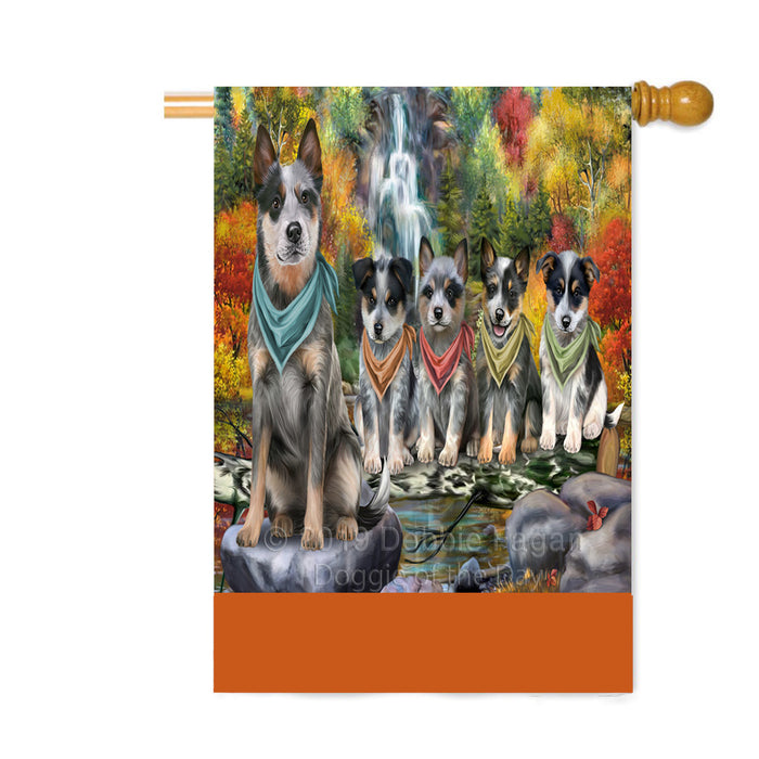 Personalized Scenic Waterfall Blue Heeler Dogs Custom House Flag FLG-DOTD-A60990