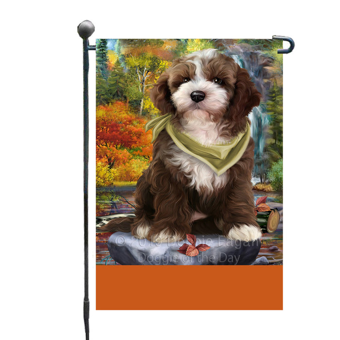 Personalized Scenic Waterfall Cockapoo Dog Custom Garden Flags GFLG-DOTD-A60990