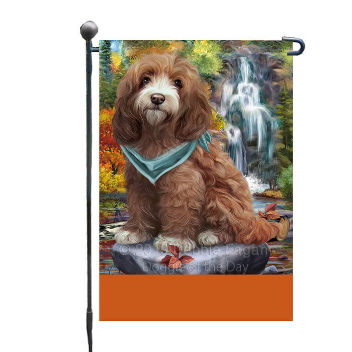 Personalized Scenic Waterfall Cockapoo Dog Custom Garden Flags GFLG-DOTD-A60993
