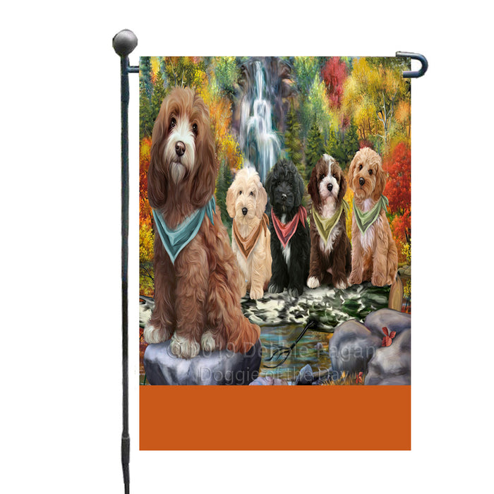 Personalized Scenic Waterfall Cockapoo Dogs Custom Garden Flags GFLG-DOTD-A60988