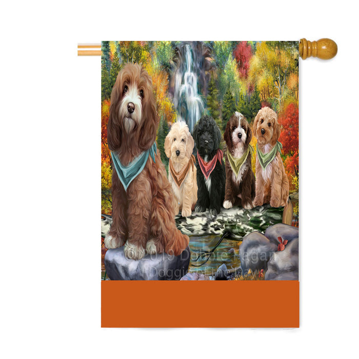 Personalized Scenic Waterfall Cockapoo Dogs Custom House Flag FLG-DOTD-A61044