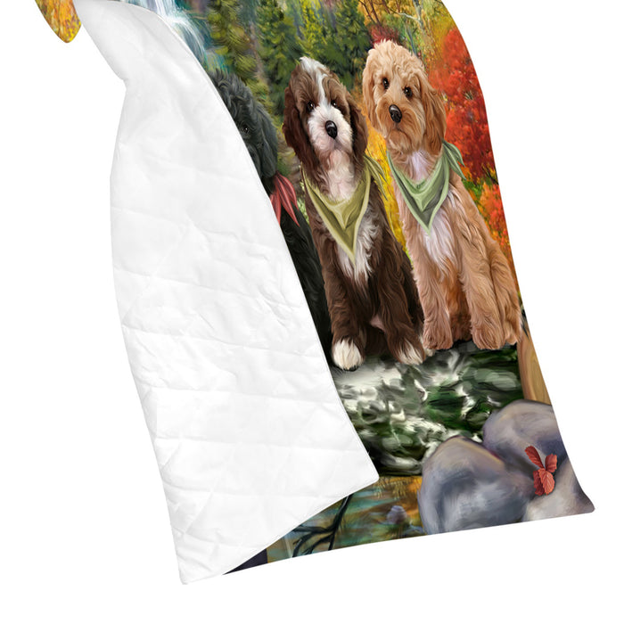 Scenic Waterfall Cockapoo Dogs Quilt
