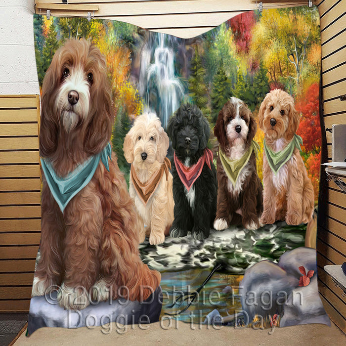 Scenic Waterfall Cockapoo Dogs Quilt