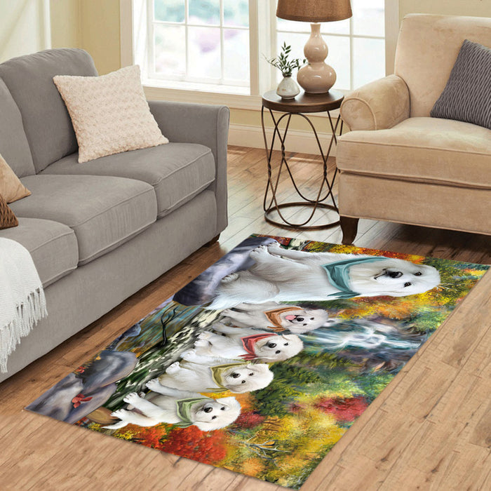 Scenic Waterfall Great Pyrenee Dogs Area Rug