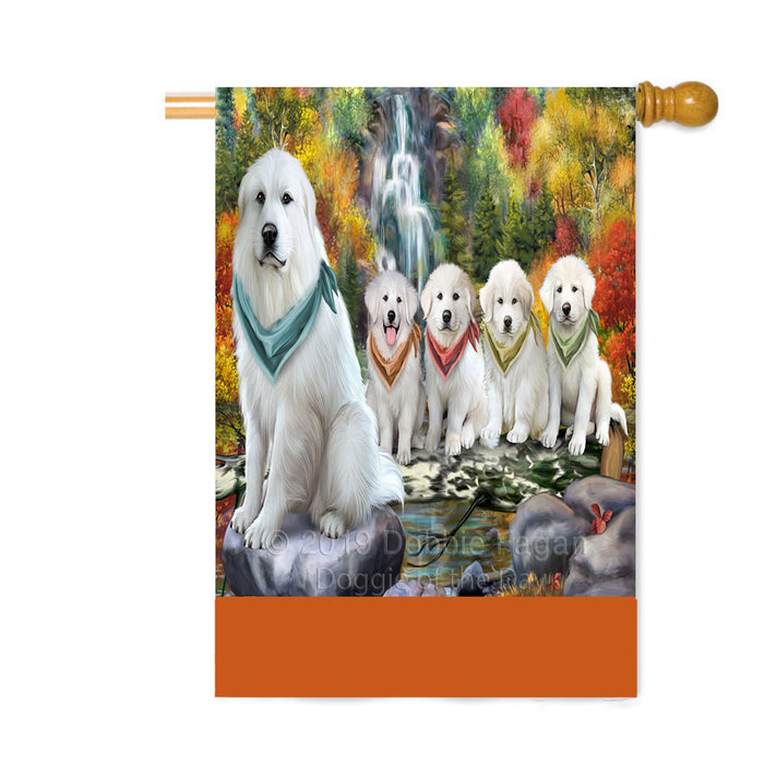 Personalized Scenic Waterfall Great Pyrenees Dogs Custom House Flag FLG-DOTD-A61076