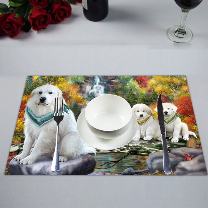 Scenic Waterfall Great Pyrenee Dogs Placemat