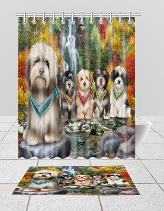 Scenic Waterfall Havanese Dogs Bath Mat and Shower Curtain Combo