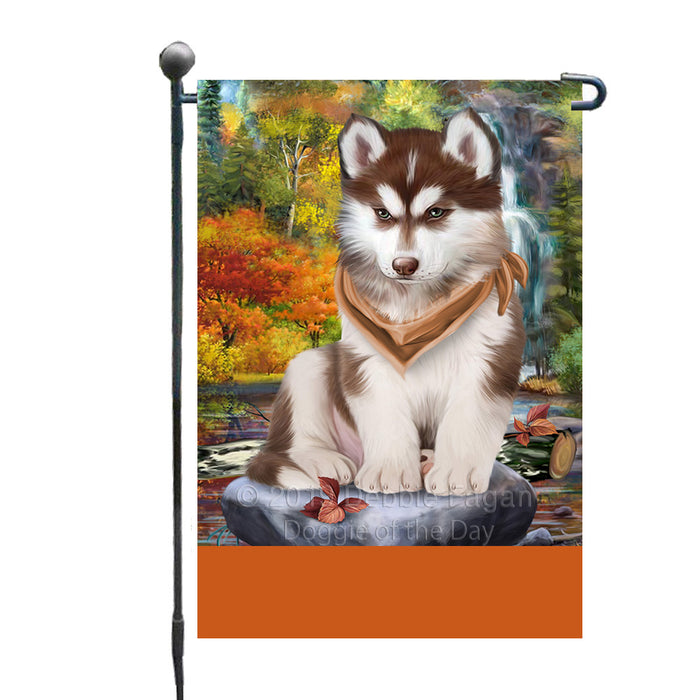 Personalized Scenic Waterfall Siberian Husky Dog Custom Garden Flags GFLG-DOTD-A61030