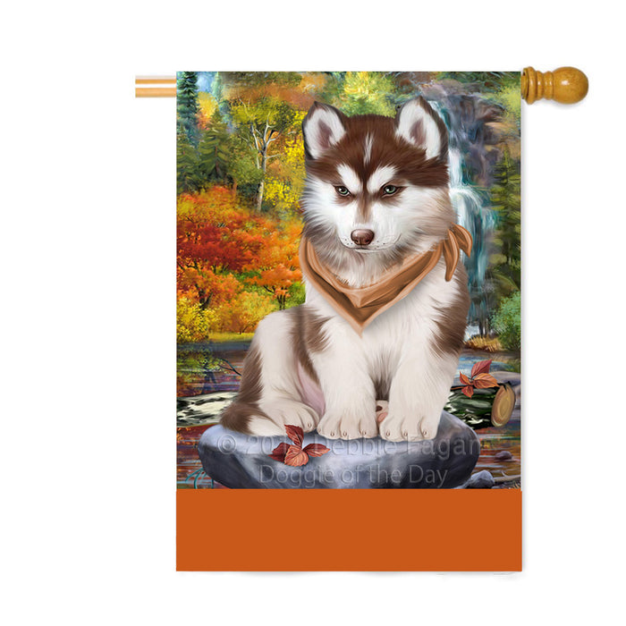 Personalized Scenic Waterfall Siberian Husky Dog Custom House Flag FLG-DOTD-A61086