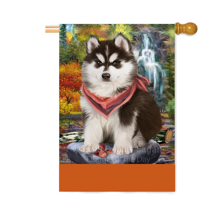 Personalized Scenic Waterfall Siberian Husky Dog Custom House Flag FLG-DOTD-A61087