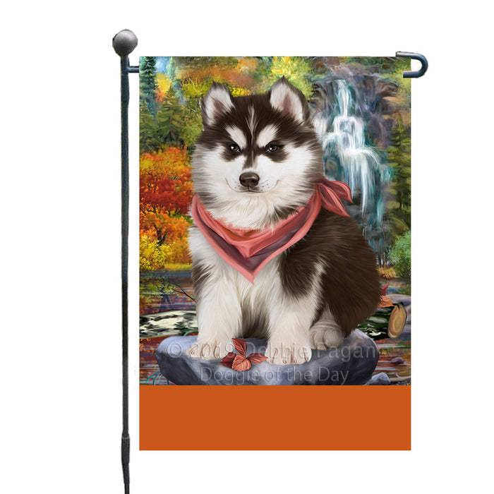 Personalized Scenic Waterfall Siberian Husky Dog Custom Garden Flags GFLG-DOTD-A61031