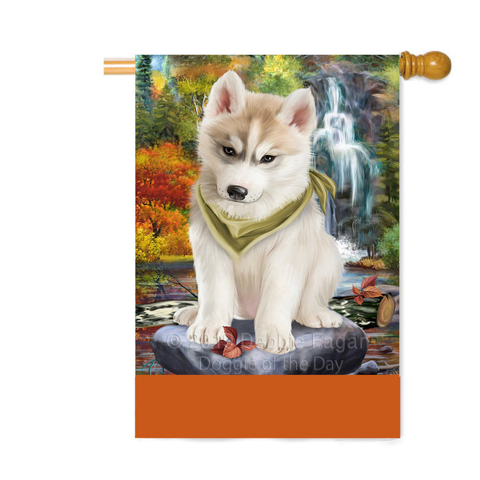 Personalized Scenic Waterfall Siberian Husky Dog Custom House Flag FLG-DOTD-A61088