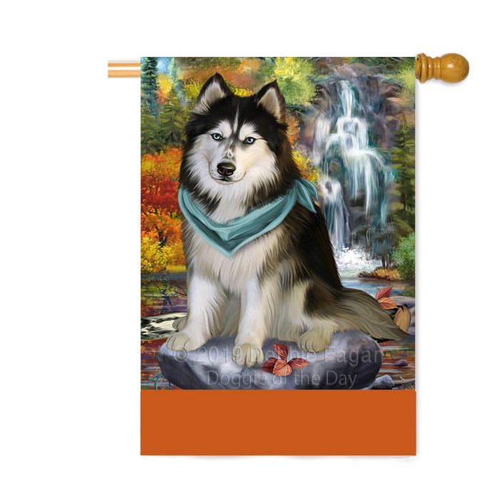 Personalized Scenic Waterfall Siberian Husky Dog Custom House Flag FLG-DOTD-A61089